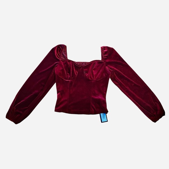 Velvet Sweetheart Neck Lantern Sleeve Top - Picture 1 of 10